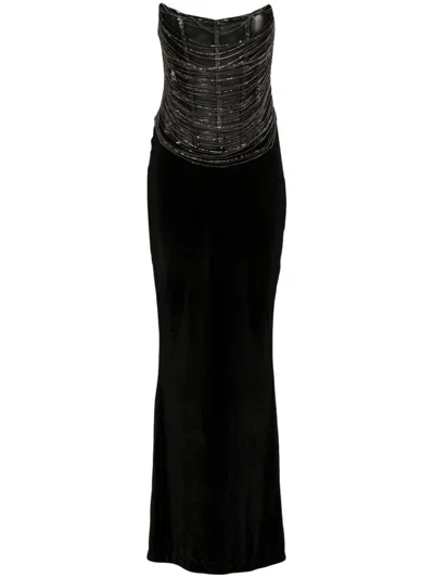 Retroféte Draped Velvet Maxi Dress In Black