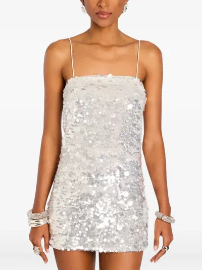 Retroféte Eleanora Sequin Square-neck Mini Dress In Silver