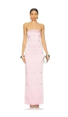 Retroféte Elise Satin Long Dress With Rhinestones Trimming In Earl Rose