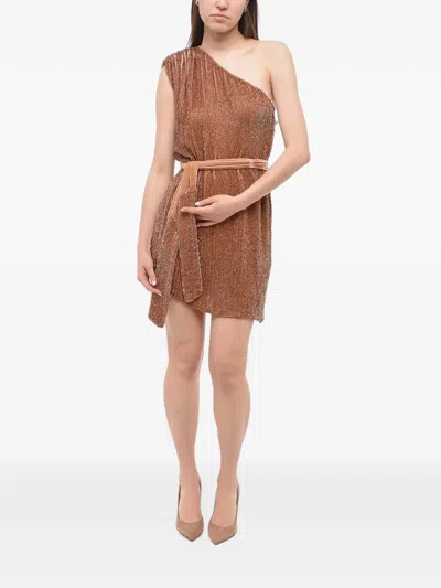Retroféte Ella Sequin-embellished One-shoulder Mini Dress In Brown