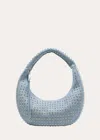 Retroféte Elodie Embellished Denim Studded Large Shoulder Bag In Chambray Silver In Multi