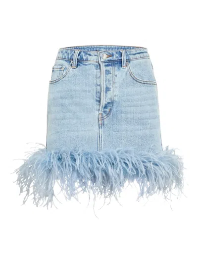 Retroféte Elvie Feather-embellished Denim Skirt In Blue