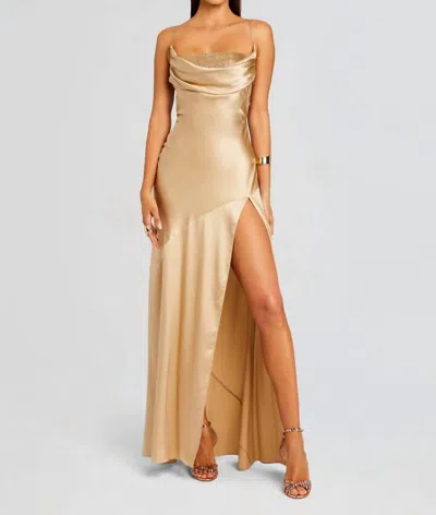 Retroféte Emery Embellised Silk Dress In Nude In Gold