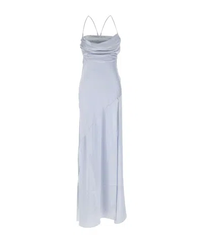 Retroféte Emery Crystal-embellished Draped Silk-blend Satin Gown In Blue