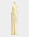 Retroféte Ester Backless Halter Satin Gown In Yuzu
