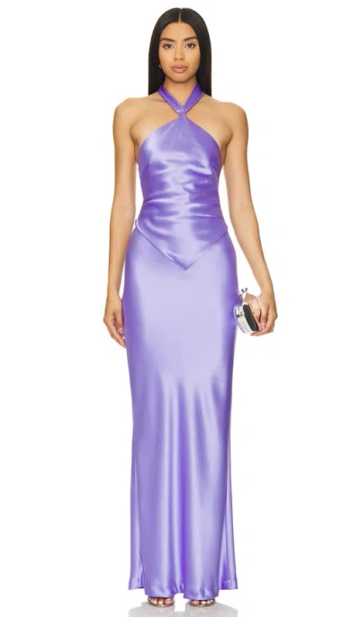 Retroféte Ester Satin Halter Dress In Wisteria