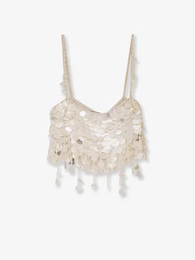 Retroféte Eudora Top With Macro-sequins In White