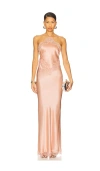 Retroféte Everly Halter Lace-trim Satin Maxi Dress In Pink