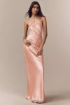 Retroféte Everly Halter Lace-trim Satin Maxi Dress In Pink