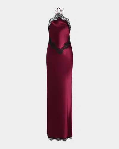 RETROFÉTE EVERLY LACE-TRIM SATIN HALTER DRESS