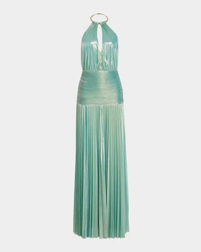 Retroféte Faelina Lamé Open-back Choker Gown In Green