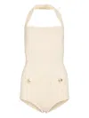 Retroféte Fallyn Halterneck Button-detail Playsuit In Neutral