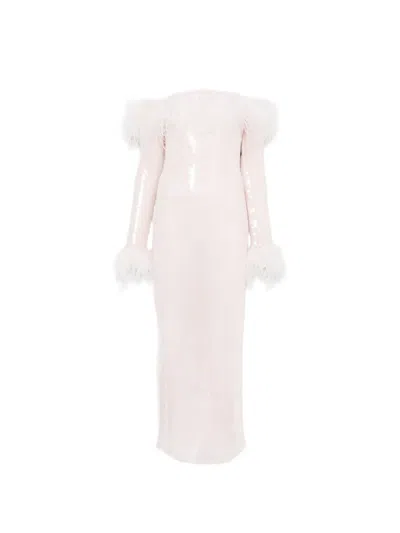 Retroféte Feather Sequin-embellishment Midi Dress In Pink