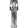Retroféte Fenella Metallic Long-sleeve Twist Dress In Gunmetal