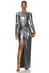 Retroféte Fenella Metallic Long-sleeve Twist Dress In Gunmetal