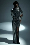 Retroféte Fenella Metallic Long-sleeve Twist Dress In Silver