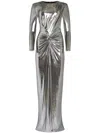 Retroféte Fenella Metallic Long-sleeve Twist Dress In Silver