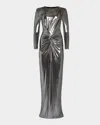 Retroféte Fenella Metallic Long-sleeve Twist Dress In Gunmetal