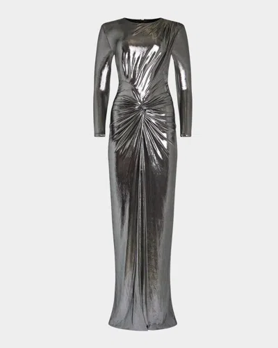 Retroféte Fenella Metallic Long-sleeve Twist Dress In Silver