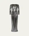 Retroféte Fenella Metallic Long-sleeve Twist Dress In Gunmetal