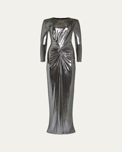 RETROFÉTE FENELLA METALLIC LONG-SLEEVE TWIST DRESS