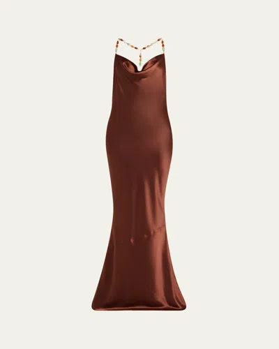 Retroféte Finley Beaded Satin Slip Gown