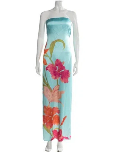Pre-owned Retroféte Floral Print Long Dress In Blue