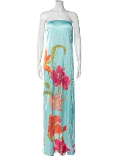 Pre-owned Retroféte Floral Print Long Dress In Blue