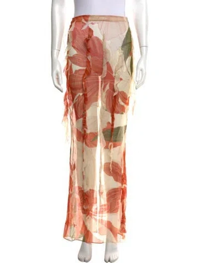 Pre-owned Retroféte Floral Print Long Skirt In Orange