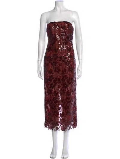 Pre-owned Retroféte Floral Print Midi Length Dress W/ Tags In Burgundy