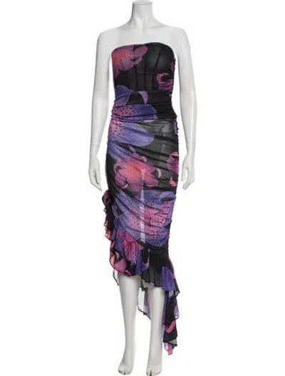 Pre-owned Retroféte Floral Print Midi Length Dress W/ Tags In Purple
