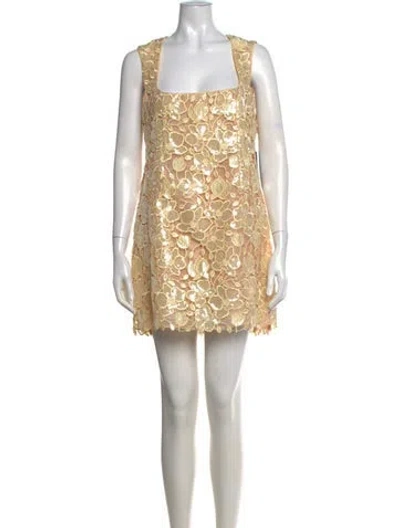 Pre-owned Retroféte Floral Print Mini Dress In Gold