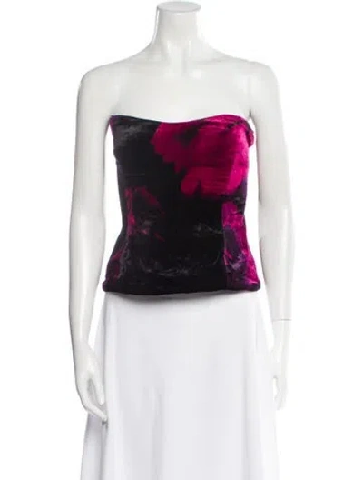 Pre-owned Retroféte Floral Print Strapless Crop Top In Black