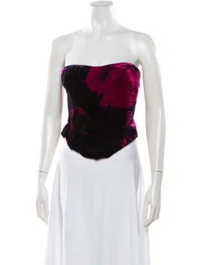 Pre-owned Retroféte Floral Print Strapless Crop Top In Black