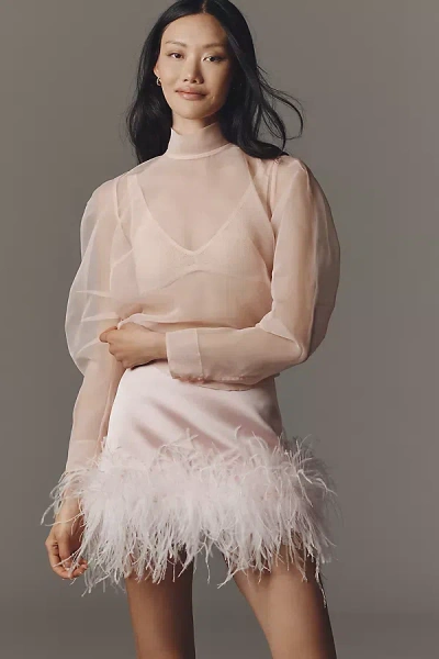 Retroféte Floriette Faux-feather Slip Skirt In Neutral