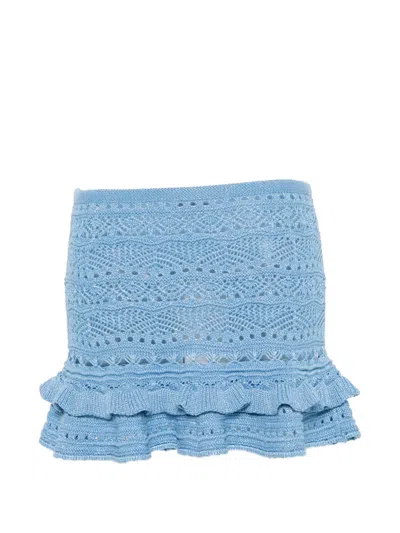 Retroféte Florrie Ruffled Crochet Mini Skirt In Blue