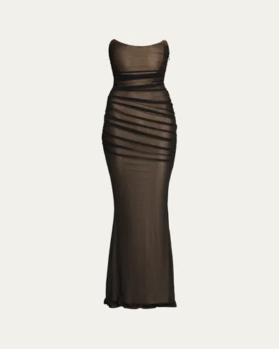 Retroféte Ford Strapless Ruched Maxi Dress In Black