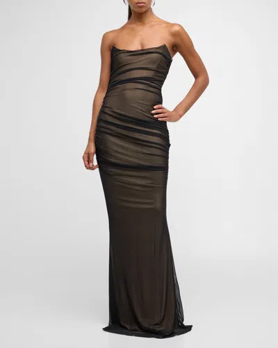 Retroféte Ford Strapless Ruched Maxi Dress In 黑色