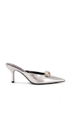 Retroféte Francesca Leather Kitten Mule In Shiny Silver