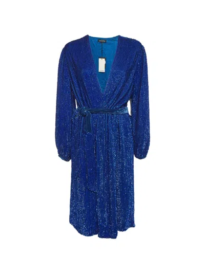 Pre-owned Retroféte Gabrielle Sequin Wrap Midi Dress In Blue