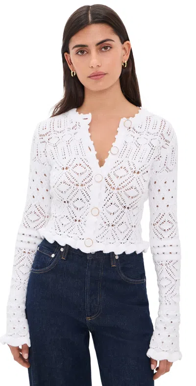 Retroféte Giuliana Ruffled Pointelle-knit Cardigan In White