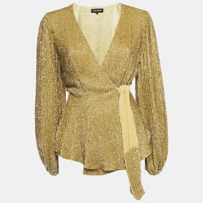 Pre-owned Retroféte Gold Sequin Velvet Trimmed Wrap Tunic S
