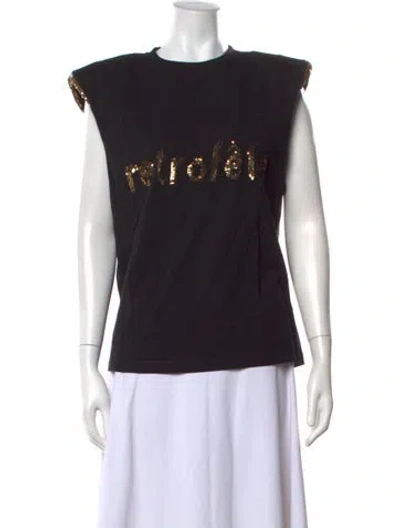 Pre-owned Retroféte Graphic Print Crew Neck Top In Black