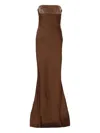 Retroféte Graziella Rhinestone-embellished Draped Maxi Dress In Brown