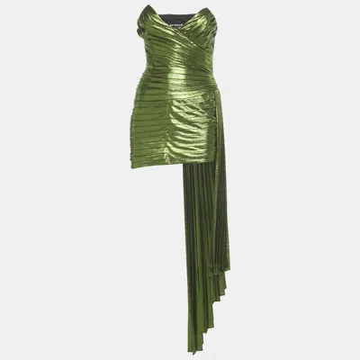 Pre-owned Retroféte Green Lamé Pleated Draped Waist Daniele Dress Xs