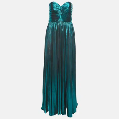 Pre-owned Retroféte Green Plissé Lamé Strapless Ezri Maxi Dress M