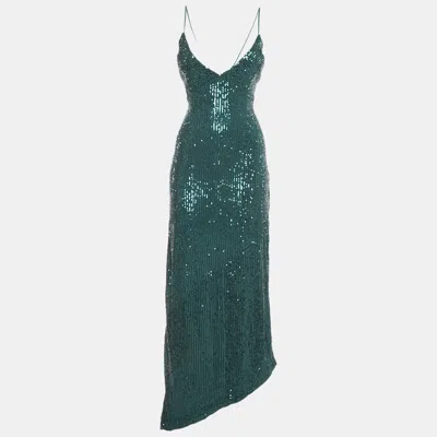 Pre-owned Retroféte Green Sequin Jersey Asymmetric Cocktail Dress S