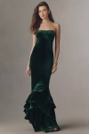 Retroféte Greta Strapless Velvet Maxi Dress In Green