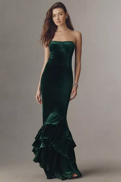 Retroféte Greta Strapless Velvet Maxi Dress In Green