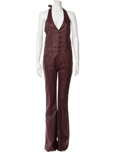 Pre-owned Retroféte Halterneck Jumpsuit In Burgundy